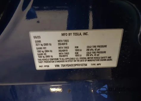 2023 Tesla Model Y Awd/Long Range Dual Motor All-Wheel Drive from USA, damaged, VIN 7SAYGAEE3PF810794
